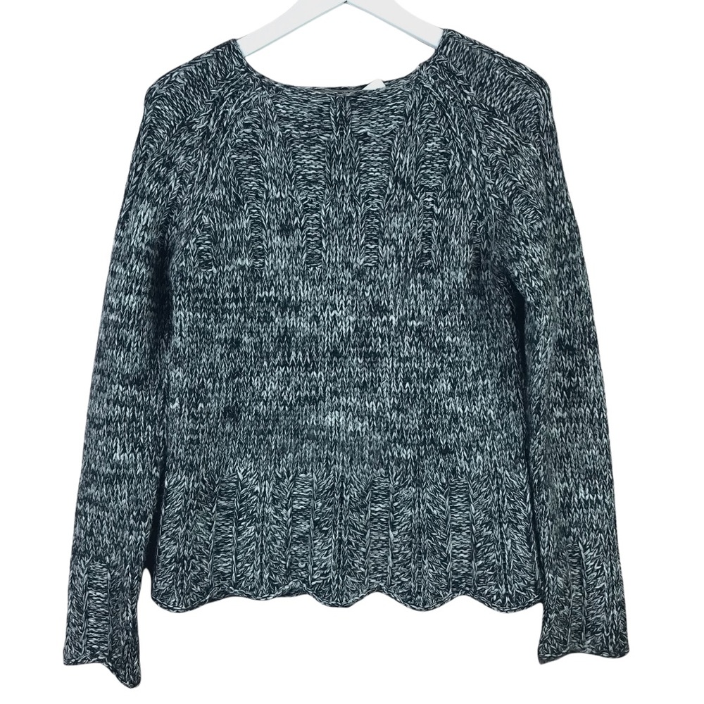 Laetitia Black Grey Scalloped Hem Wool Blend Pullover Knit Sweater Women…